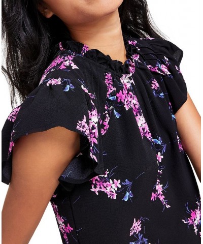 Floral-Print Ruffled Shift Dress Rich Black $35.00 Dresses