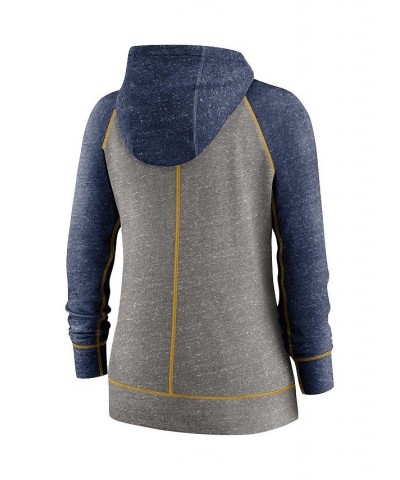 Women's Heathered Charcoal Navy Milwaukee Brewers Split Wordmark Gym Vintage-Like Raglan Full-Zip Hoodie Gray $40.80 Sweatshirts