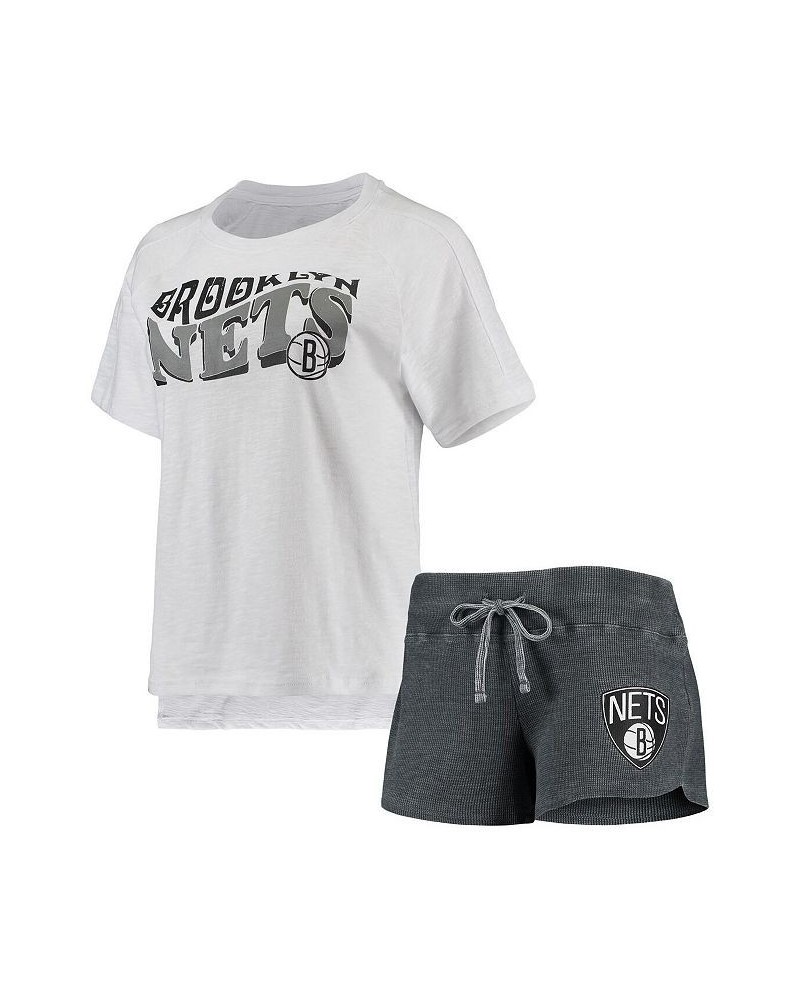 Women's Charcoal White Brooklyn Nets Resurgence Slub Burnout Raglan T-shirt and Shorts Sleep Set Charcoal, White $32.50 Pajama