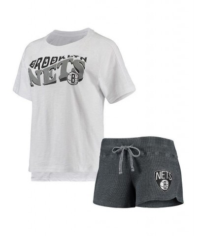 Women's Charcoal White Brooklyn Nets Resurgence Slub Burnout Raglan T-shirt and Shorts Sleep Set Charcoal, White $32.50 Pajama