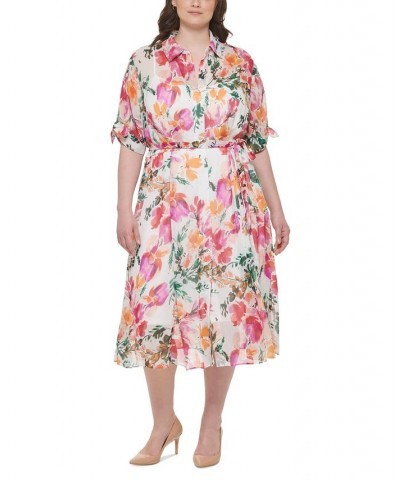 Plus Size Floral-Print Belted Shirt Dress Hibscus Multi $77.00 Dresses