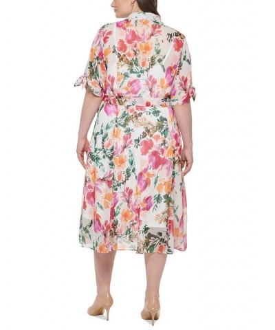 Plus Size Floral-Print Belted Shirt Dress Hibscus Multi $77.00 Dresses