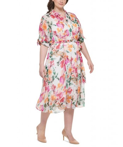 Plus Size Floral-Print Belted Shirt Dress Hibscus Multi $77.00 Dresses