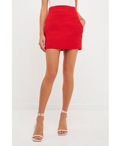 Women's High-waisted Tweed Skirt Red $44.10 Skirts