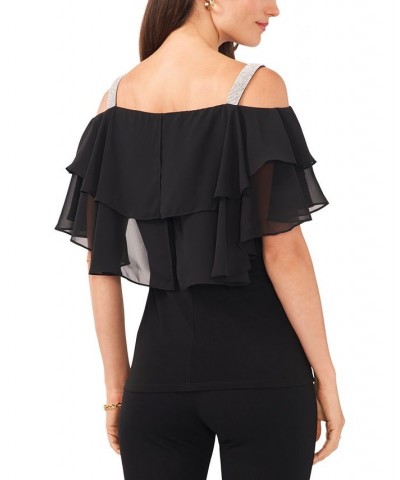 Petite Embellished Cold-Shoulder Tiered-Sleeve Top Black $42.66 Tops