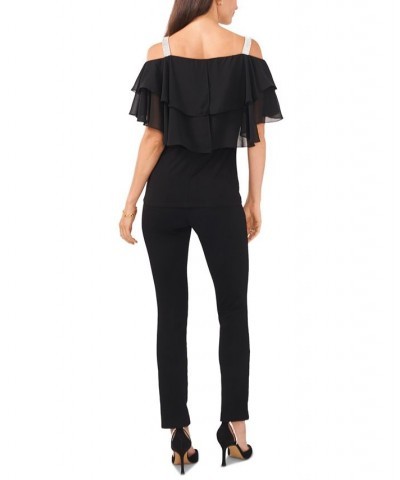 Petite Embellished Cold-Shoulder Tiered-Sleeve Top Black $42.66 Tops