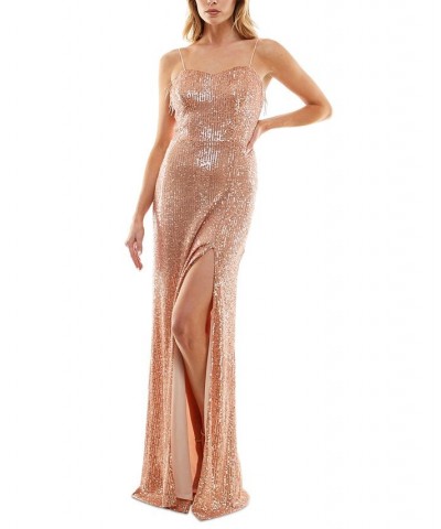 Juniors' Beaded Fringe Sequin Slip Dress Rosegold $35.55 Dresses