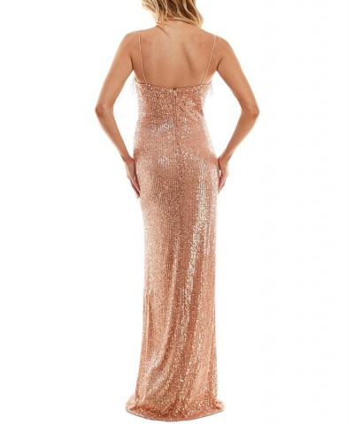 Juniors' Beaded Fringe Sequin Slip Dress Rosegold $35.55 Dresses