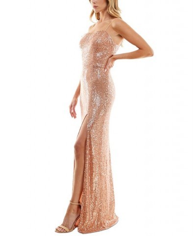 Juniors' Beaded Fringe Sequin Slip Dress Rosegold $35.55 Dresses