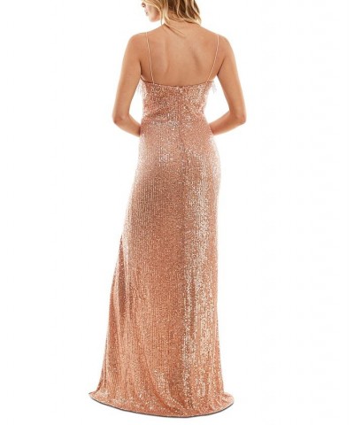 Juniors' Beaded Fringe Sequin Slip Dress Rosegold $35.55 Dresses