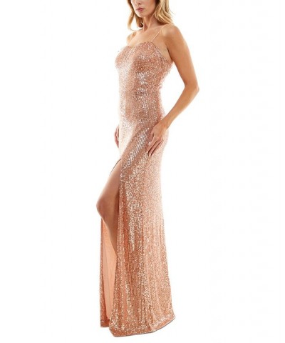 Juniors' Beaded Fringe Sequin Slip Dress Rosegold $35.55 Dresses