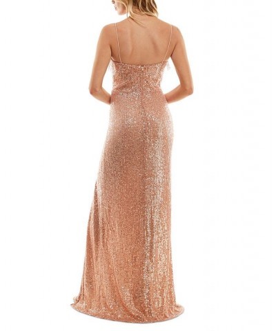 Juniors' Beaded Fringe Sequin Slip Dress Rosegold $35.55 Dresses