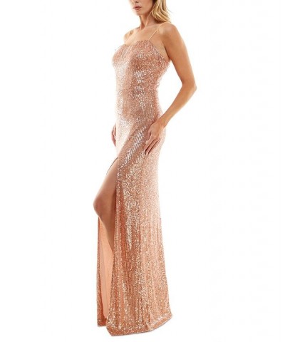 Juniors' Beaded Fringe Sequin Slip Dress Rosegold $35.55 Dresses