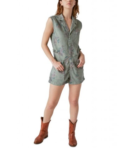 Laura Ashley x Women's Cotton Printed Coverall Romper Spring Green $39.99 Shorts