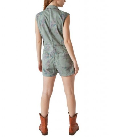 Laura Ashley x Women's Cotton Printed Coverall Romper Spring Green $39.99 Shorts