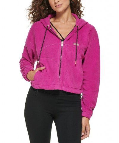 Women's Cropped Zip-Front Hooded soft polar fleece Jacket Pink $21.39 Jackets