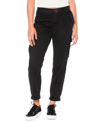 Juniors' Jordana High Rise Belted Cargo Pants Black $18.50 Pants