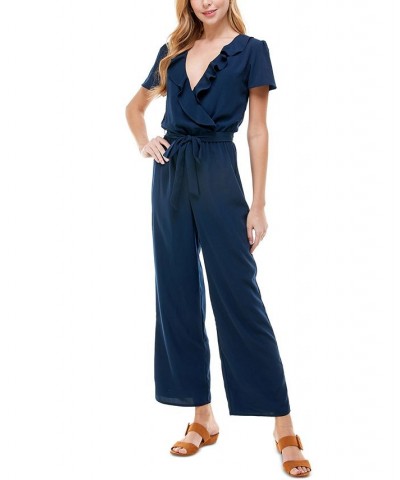 Belted Ruffled Jumpsuit Navy $24.01 Pants