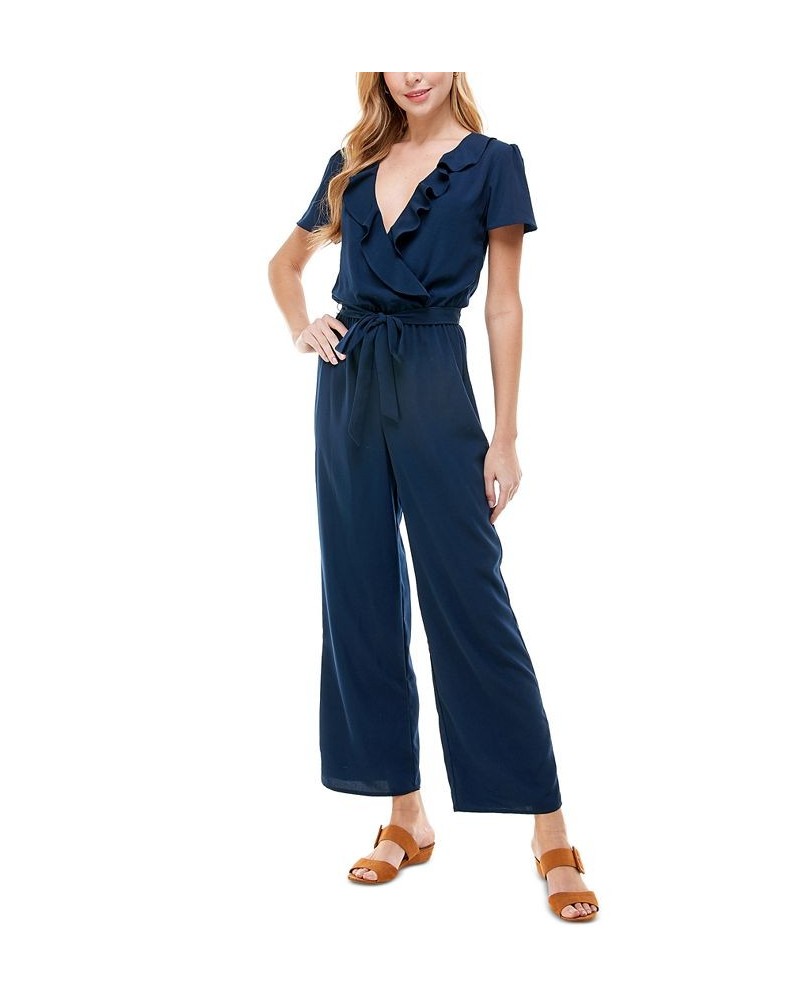 Belted Ruffled Jumpsuit Navy $24.01 Pants