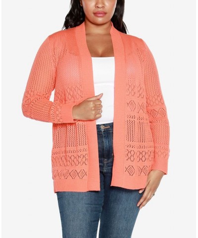 Plus Size Pointelle Long Sleeves Open Cardigan Sweater Orange $23.37 Sweaters