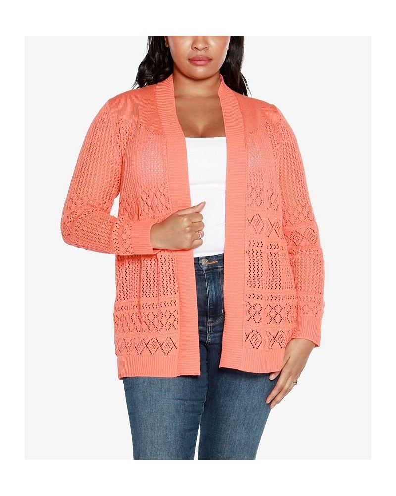 Plus Size Pointelle Long Sleeves Open Cardigan Sweater Orange $23.37 Sweaters