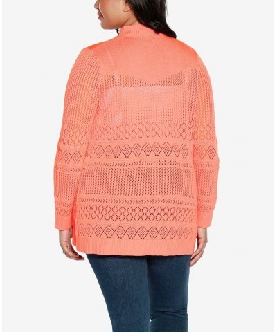 Plus Size Pointelle Long Sleeves Open Cardigan Sweater Orange $23.37 Sweaters