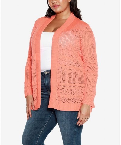 Plus Size Pointelle Long Sleeves Open Cardigan Sweater Orange $23.37 Sweaters