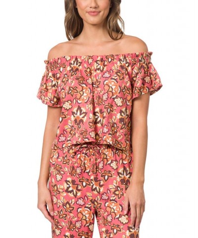 Juniors' Off-The-Shoulder Printed Top Multi $20.80 Tops