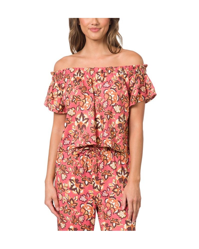 Juniors' Off-The-Shoulder Printed Top Multi $20.80 Tops