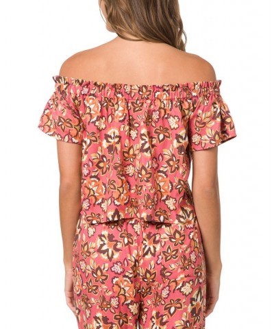 Juniors' Off-The-Shoulder Printed Top Multi $20.80 Tops