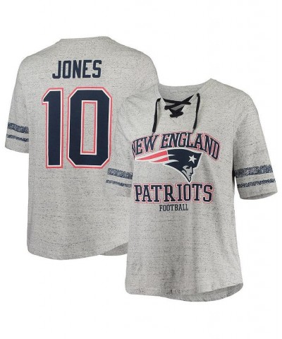 Women's Mac Jones Heathered Gray New England Patriots Plus Size Lace-Up V-Neck T-shirt Heathered Gray $22.55 Tops