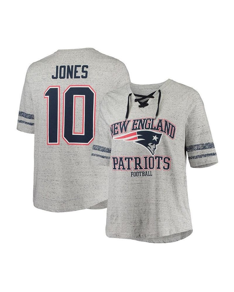 Women's Mac Jones Heathered Gray New England Patriots Plus Size Lace-Up V-Neck T-shirt Heathered Gray $22.55 Tops