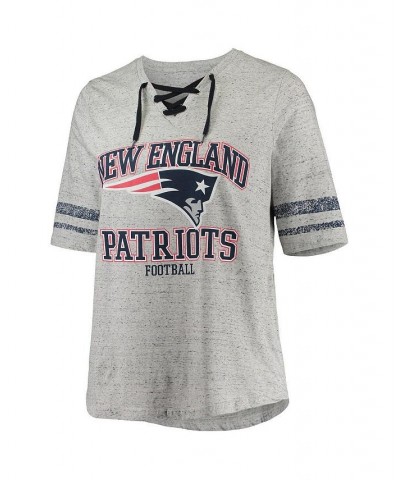 Women's Mac Jones Heathered Gray New England Patriots Plus Size Lace-Up V-Neck T-shirt Heathered Gray $22.55 Tops