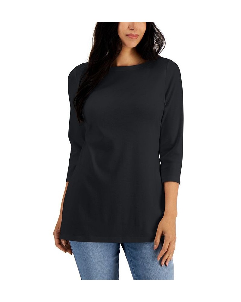 Boat-Neck 3/4-Sleeve Top Cassis $14.76 Tops