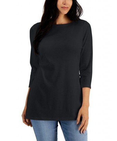 Boat-Neck 3/4-Sleeve Top Cassis $14.76 Tops