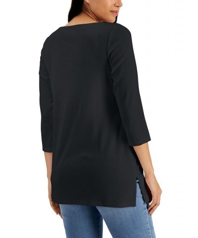 Boat-Neck 3/4-Sleeve Top Cassis $14.76 Tops