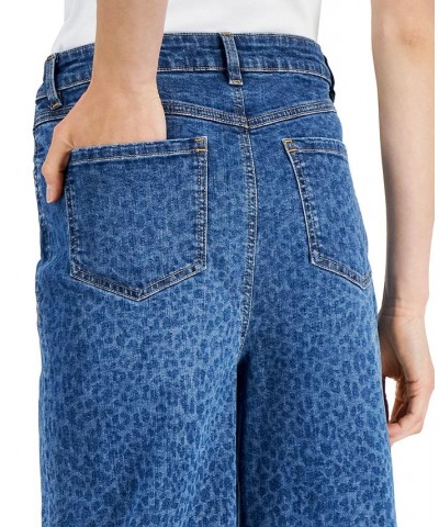 Women's Animal-Print Destructed Wide-Leg Jeans Medium Indigo $16.22 Jeans