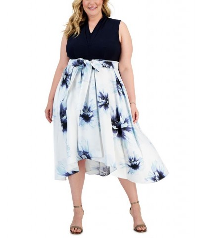 Plus Size Pleated High-Low Dress Navy Ivory $49.29 Dresses