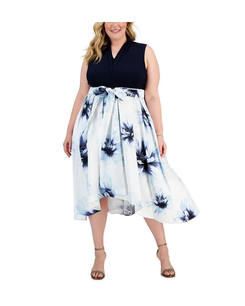 Plus Size Pleated High-Low Dress Navy Ivory $49.29 Dresses