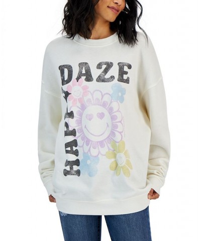 Juniors' Happy Daze Crewneck Pullover White $15.59 Tops