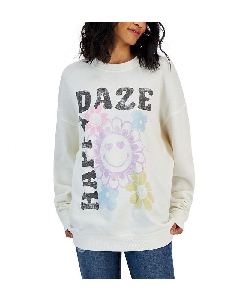 Juniors' Happy Daze Crewneck Pullover White $15.59 Tops