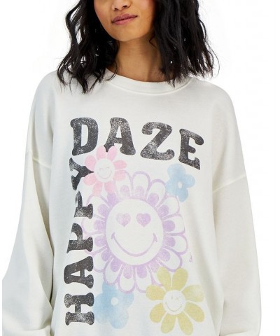 Juniors' Happy Daze Crewneck Pullover White $15.59 Tops