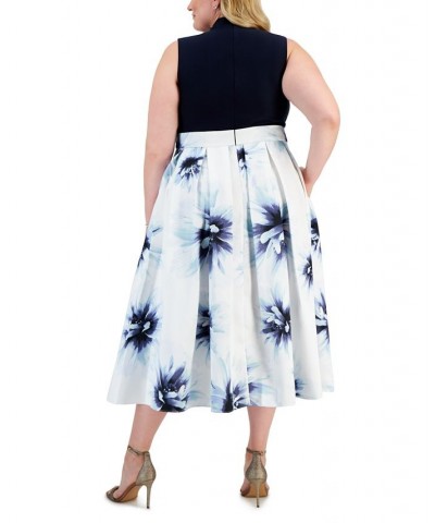 Plus Size Pleated High-Low Dress Navy Ivory $49.29 Dresses