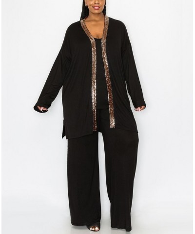 Plus Size Sequin Contrast Cardigan Sweater Rose Gold Black $27.50 Sweaters