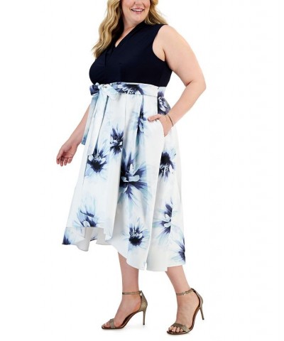 Plus Size Pleated High-Low Dress Navy Ivory $49.29 Dresses