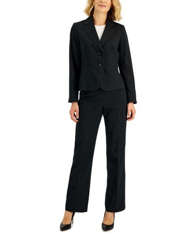 Women's Two-Button Pinstriped Pantsuit Regular & Petite Black $45.00 Suits