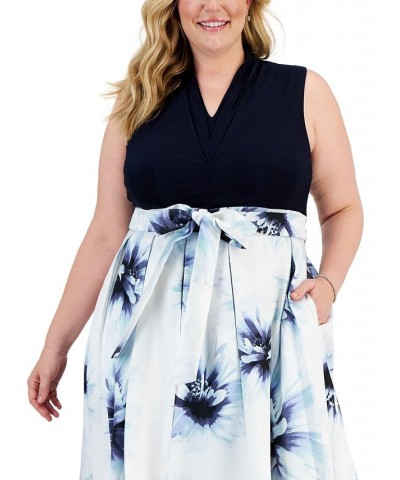 Plus Size Pleated High-Low Dress Navy Ivory $49.29 Dresses