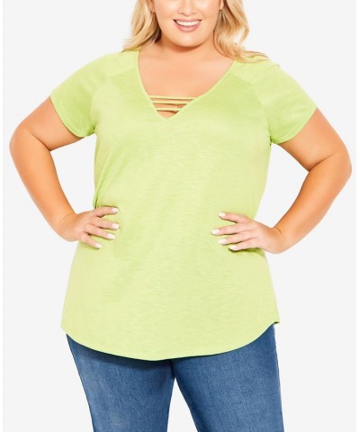 Plus Size 3 Bar V-neck Top Lime Green $29.40 Tops