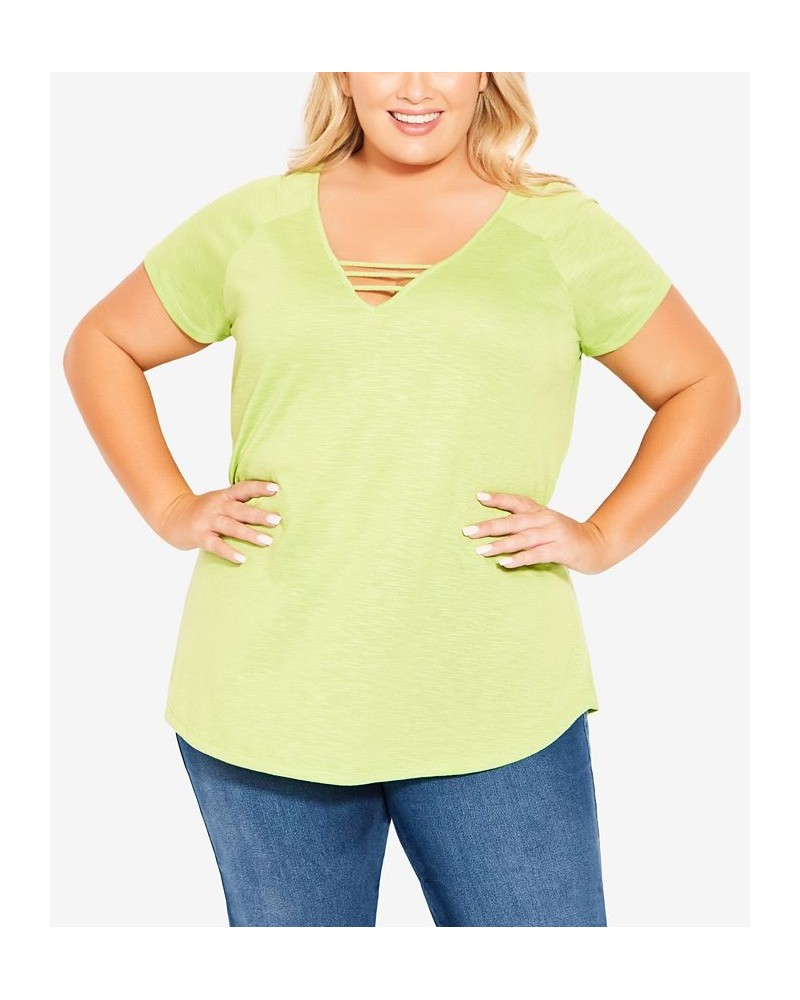 Plus Size 3 Bar V-neck Top Lime Green $29.40 Tops