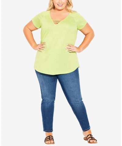 Plus Size 3 Bar V-neck Top Lime Green $29.40 Tops